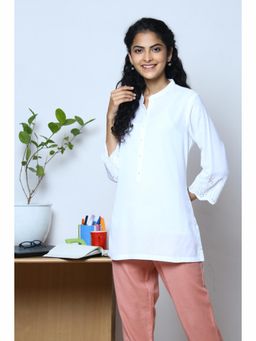 Biba - White Cotton Flax Kurti