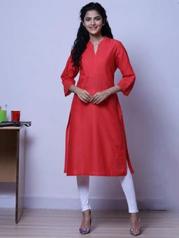 Biba - Coral Cotton Flax Kurta (Set of 2)