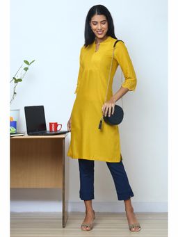 Biba - Mustard Cotton Flax Kurta