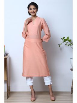 Biba - Peach Cotton Flax Kurta