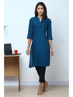 Biba - Teal Cotton Flax Kurta
