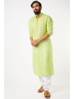 Wendell Rodricks - Neon Green Pintuck Long Kurta