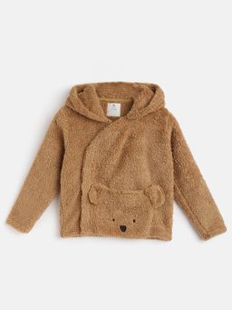 CHERRY CRUMBLE BY NITT HYMAN - Brown Applique Bear Fluff Sweatshirt