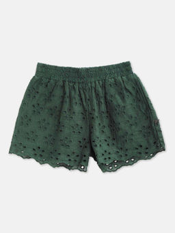 CHERRY CRUMBLE BY NITT HYMAN - Green Embroidered Schiffli Playful Shorts