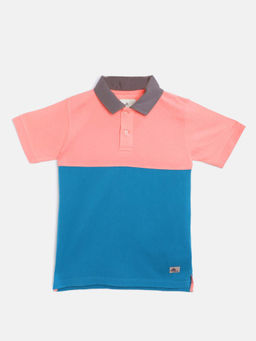 CHERRY CRUMBLE BY NITT HYMAN - Pink Blue Colour Block Polo Squishy Polo T-shirt