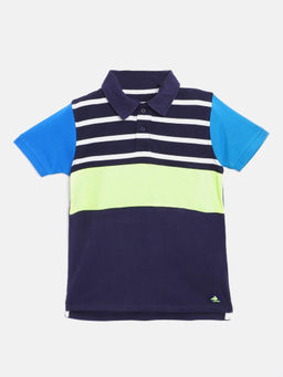 CHERRY CRUMBLE BY NITT HYMAN - Blue Green Striped Pique Polo Tshirt
