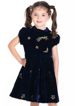 CHERRY CRUMBLE BY NITT HYMAN - Navy Blue Velvet Fit And Flare A-Line Party Dress