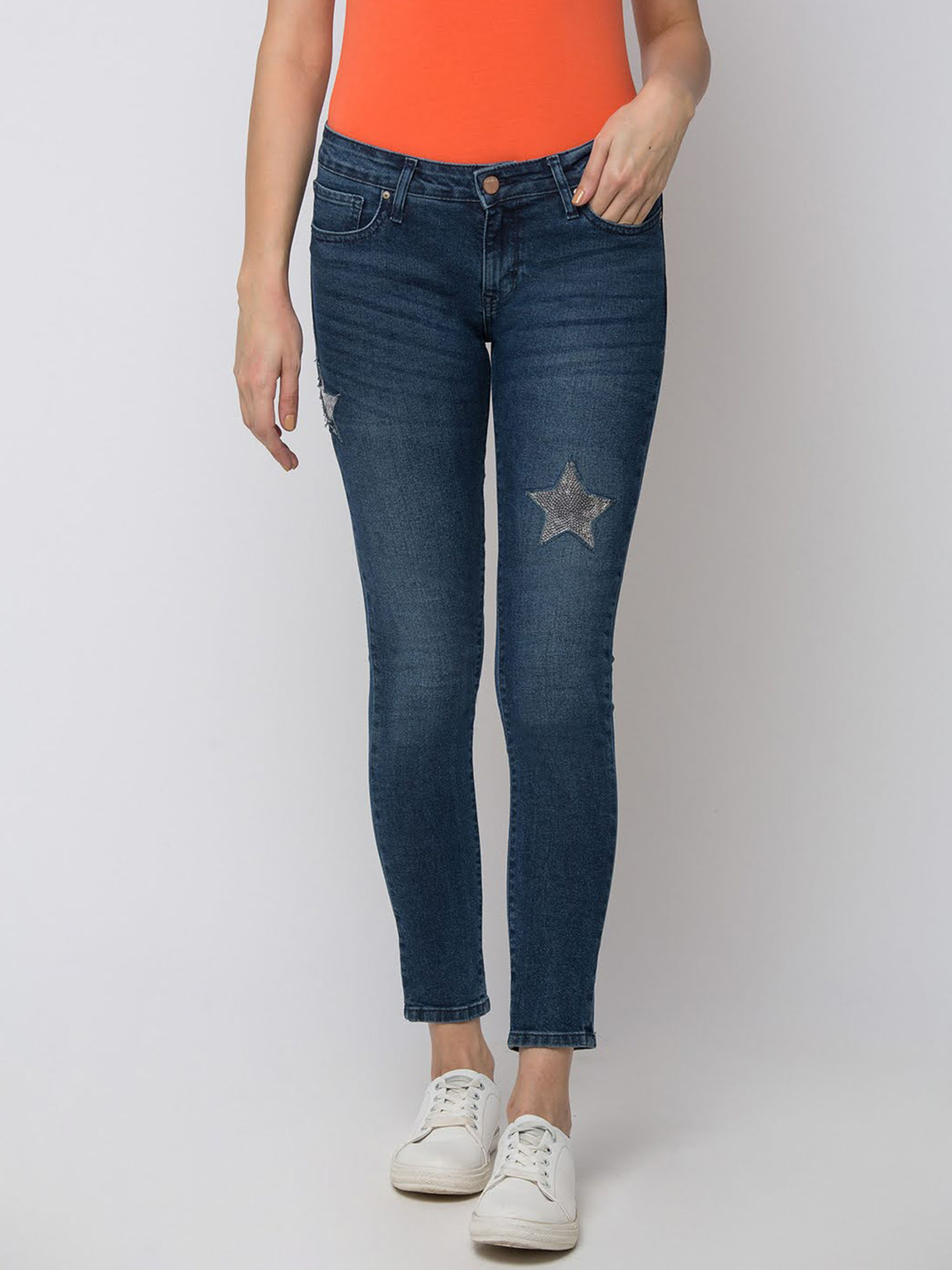 Buy Spykar Blue Printed Jeans Online 
