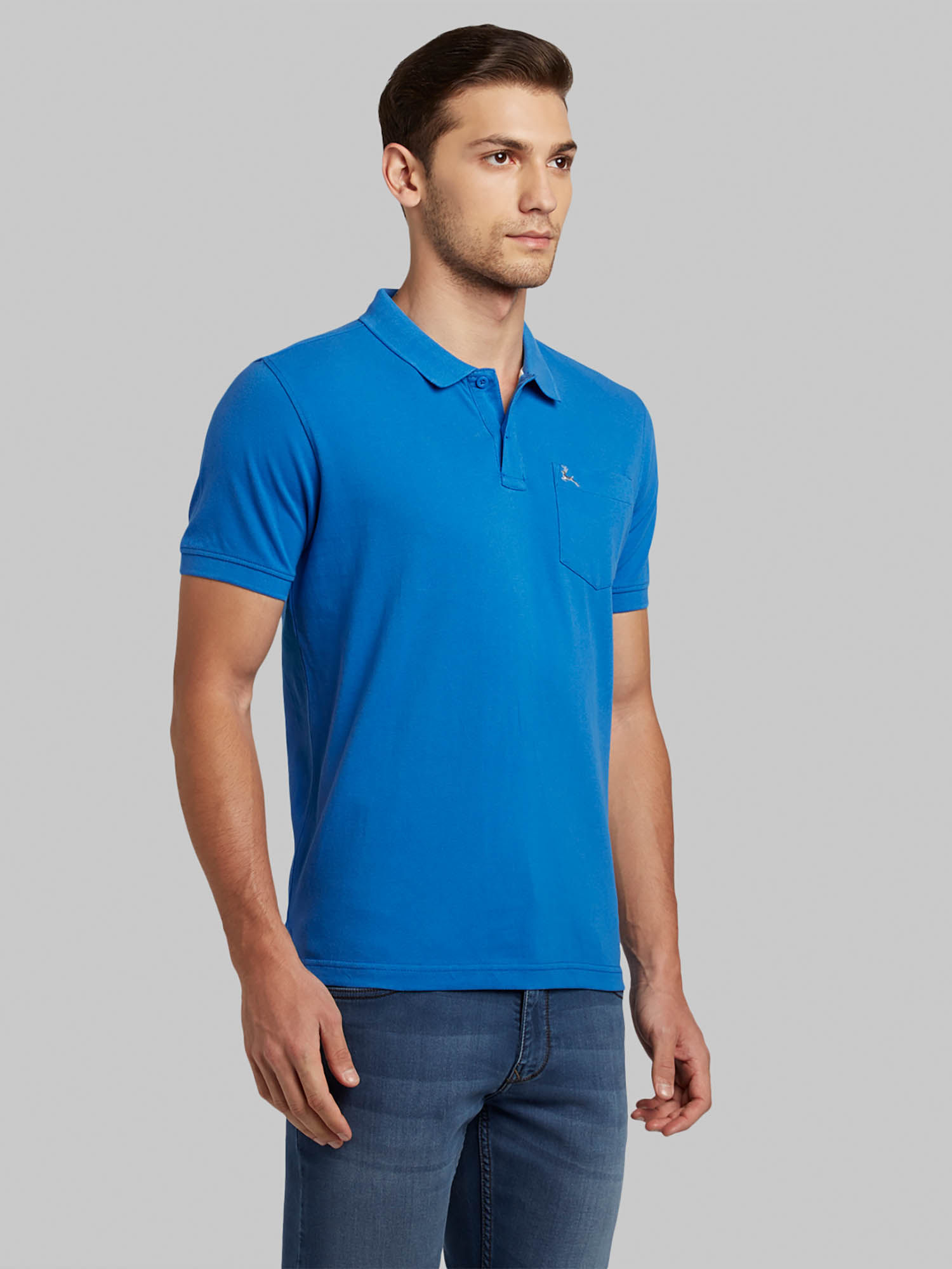 Buy Parx Medium Blue Solid T-Shirt 