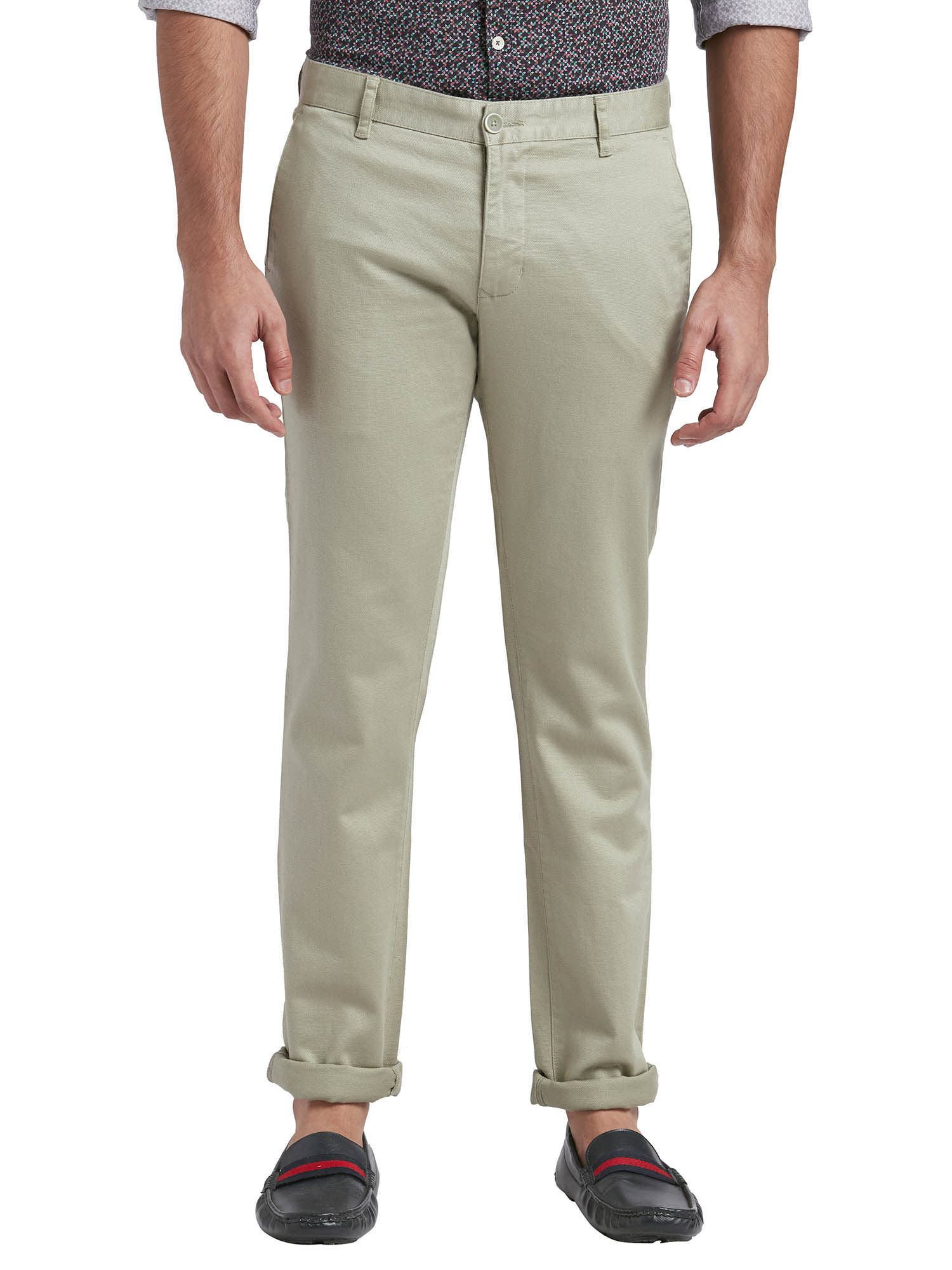 Parx Medium Green Solid Casual Trouser 
