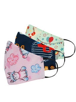 Tossido - 2-7 Years Unisex Kids 100% Cotton 3 Ply Anti Microbial Masks - Multi-Color (Free Size)