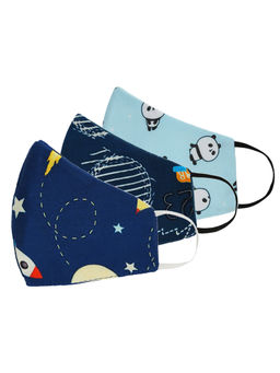 Tossido - 2-7 Years Unisex Kids 100% Cotton 3 Ply Anti Microbial Masks - Multi-Color (Free Size)