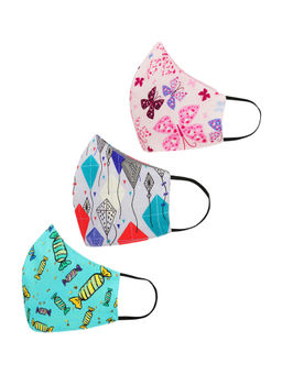 Tossido - 2-7 Years Unisex Kids 100% Cotton 3 Ply Anti Microbial Masks - Multi-Color (Free Size)