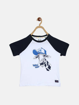 Blue Giraffe - White Printed T-Shirt