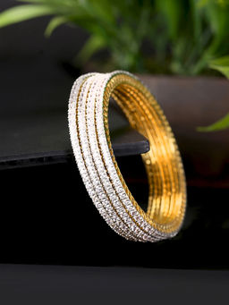 Yellow Chimes - White Ad Studded Gold-Toned Handcrafted Classic Bangles (Set of 4)
