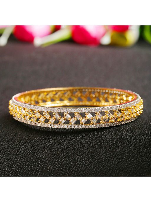 Yellow Chimes Classic Design White American Diamond Studded Gold Plated Handcrafted Bangle