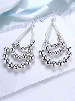 Yellow Chimes - Triple Layered Beaded Dangler Silver Toned Earring