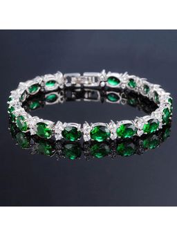 Yellow Chimes - Turquoise Stylish A5 Grade Green Crystals Tennis Bracelet