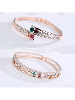 Yellow Chimes - Rose Gold Toned Cubic Zircon Crystal Kada Bracelet Combo