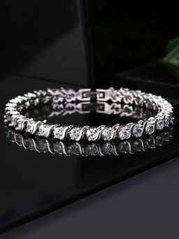 Yellow Chimes - Silver -Toned Rhodium Plated Studded Crystal Feminine Sparkling Designer Bracelet
