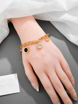 Yellow Chimes - Gold Toned Stainless Steel Multilayer Circle Charm Bracelet