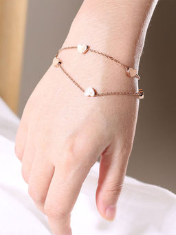 Yellow Chimes - Surgical Stainless Steel Rose Gold Plated Heart Shaped Layered Chain Bracelet