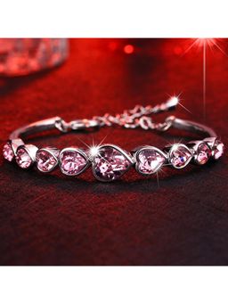 Yellow Chimes - Silver Plated Pink Heart Design Crystal Bracelet