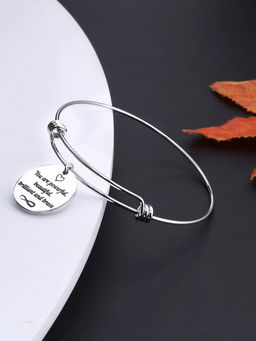Yellow Chimes - Inspirational Message Silver-Toned Stainless Steel Charm Bracelet