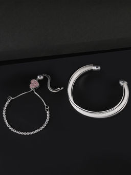 Yellow Chimes - Silver Plated Adjustable Love Heart Charm Crystal Twisting Sparkle Kadaa Bracelets