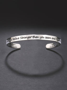 Yellow Chimes - Silver Karma Bands Inspirational Message Engraved Stainless Steel Cuff Bracelet