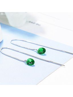 Yellow Chimes - Stylish Green Crystal Thread Design Silver Toned Earring