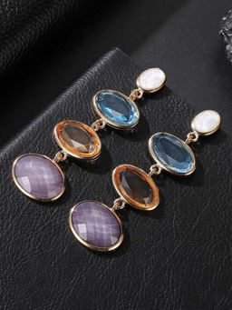 Yellow Chimes - Multi-Color Crystal Studded Party Wear Long Dangle Earrings