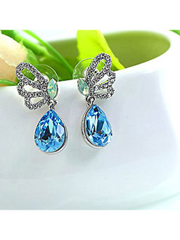 Yellow Chimes - Silver Toned A5 Grade Butterfly Crystal Drop Earrings