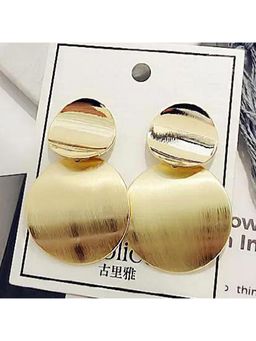 Yellow Chimes - Geometric Round Dual Circle Gold Plated Drop Earrings