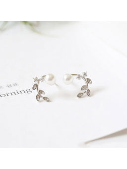 Yellow Chimes - Crystal Pearl Silver Plated Stylish Designer Stud Earrings