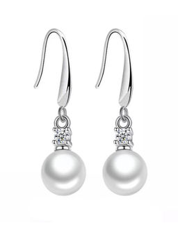 Yellow Chimes - Elegant Design Studded Crystal Silver Plated Pearl Drop Earrings