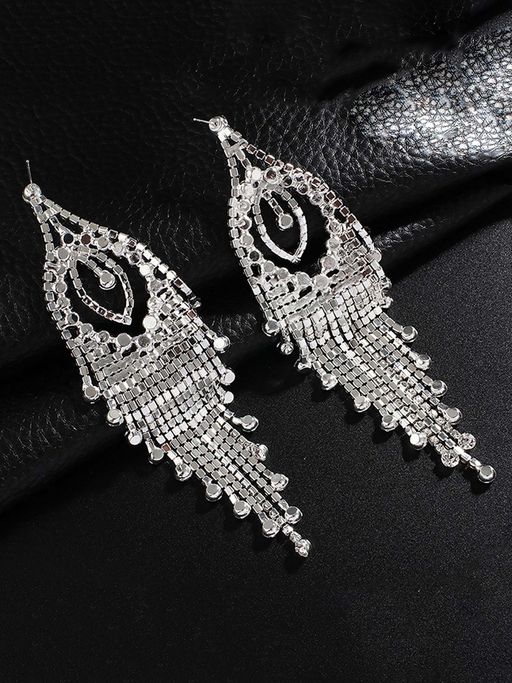 Yellow Chimes Designer Latest Fashion Silver Plated Party Wear Crystal Dangler Earrings