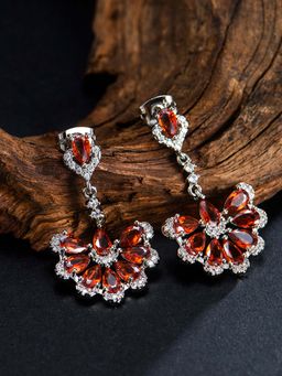 Yellow Chimes - Elegant Latest Fashion Silver Plated Red Crystal Designer Drop Earrings