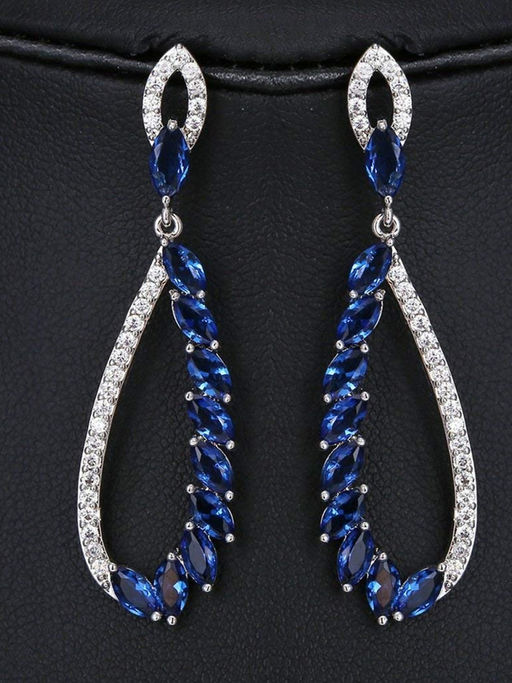 Yellow Chimes Trendy Looks Silver Plated Blue Crystal Dangle Earrings