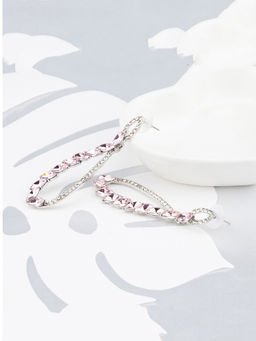 Yellow Chimes - Trendy Looks Silver Plated Pink Crystal Dangle Earrings