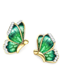 Yellow Chimes - Elegant Gold Plated Green Butterfly Crystal Stud Earrings