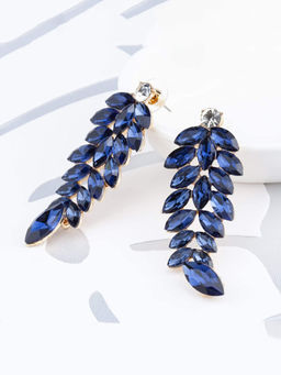 Yellow Chimes - Latest Fashion Gold Plated Blue Crystal Leafy Dangle Earrings