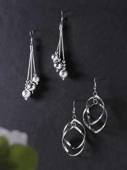 Yellow Chimes - Combo 2 Pairs Silver-Tone Dangler Earrings