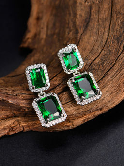 Yellow Chimes - Elegant Latest Fashion Silver Plated Green Crystal designer Drop Earrings