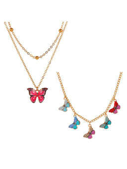 Yellow Chimes - Latest Fashion Gold Plated Combo Of 2 Pcs Multi-Color Butterfly Necklace
