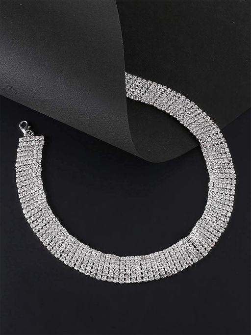 Yellow Chimes Silver-Toned Party Wear Choker Necklace