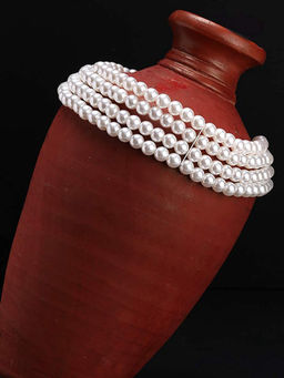 Yellow Chimes - White Pearl Multi Layered Choker Necklace