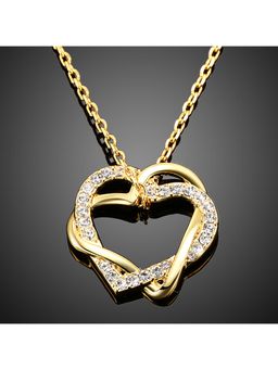 Yellow Chimes - Embracing Hearts-in-Love Gold Plated Austrian Crystal Pendant