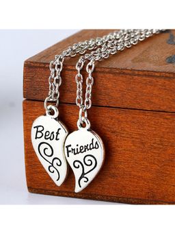 Yellow Chimes - Heart Locket EngravedBest Friends 2 PCS Combo Silver Toned Necklace Chain Pendant
