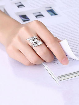 Yellow Chimes - A Grade Crystal Beauty-In-Leaves Silver Plated Ring